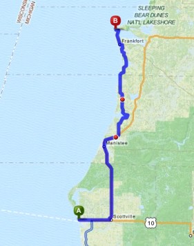 Map from Ludington to Betsie Point