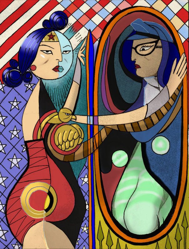 Wonder Woman in Picasso Girl Before a Mirror